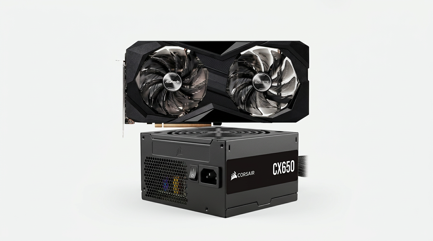 Kit Placa de Vídeo RX 7600 ASRock Challenger + Fonte Corsair CX650